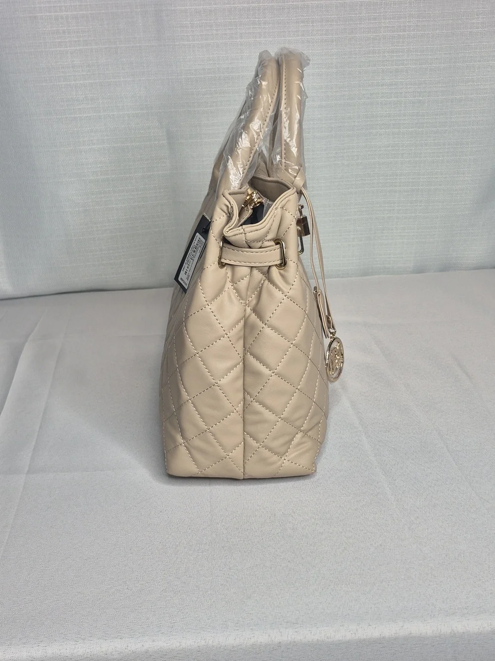 Badgley Mischka Beige Quilted Satchel Bag - Picture 5 of 11